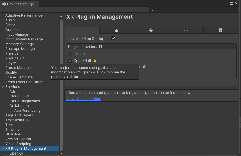 Open XR - XR Plugin Management
